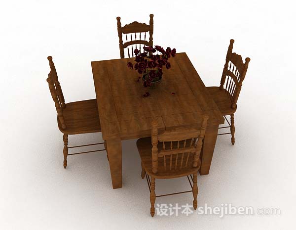 免费田园棕色木质餐桌椅3d模型下载