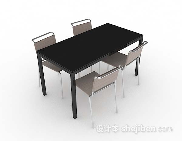 简约黑色餐桌椅3d模型下载