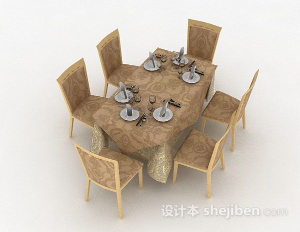 棕色家居餐桌椅3d模型下载