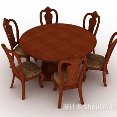 圆形棕色餐桌椅3d模型下载