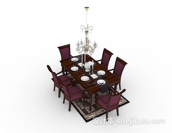 现代风格木质餐桌椅3d模型下载