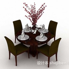 木质绿色餐桌椅3d模型下载