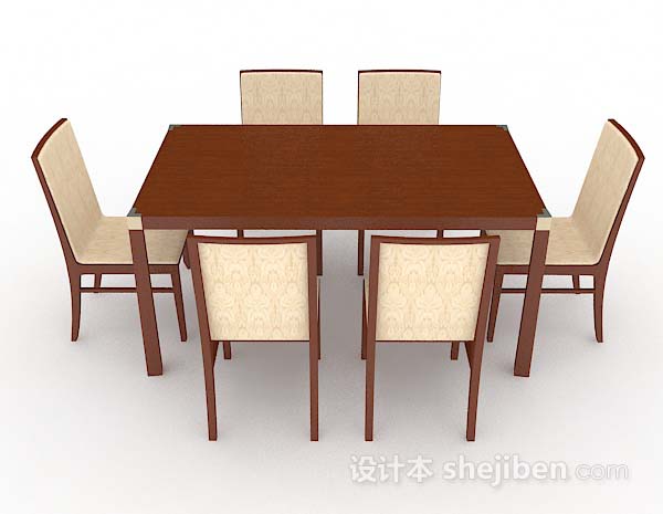 免费棕色简约木质餐桌椅3d模型下载