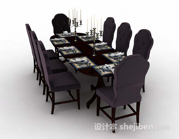 设计本欧式紫色餐桌椅3d模型下载