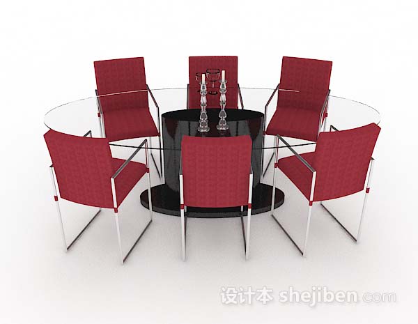 设计本红色简约餐桌椅3d模型下载