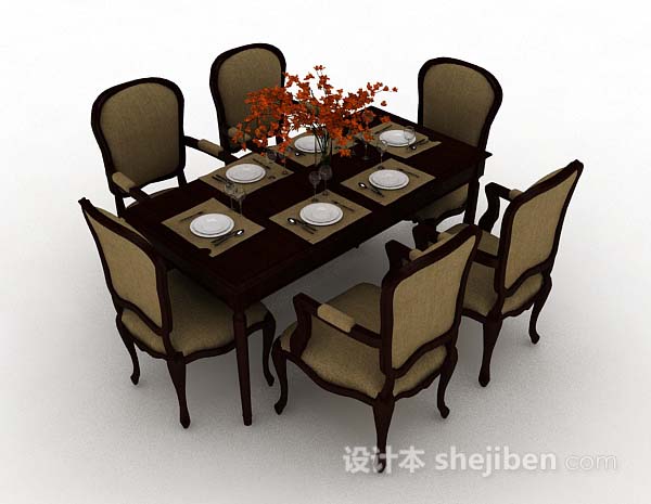 欧式复古简单餐桌椅3d模型下载