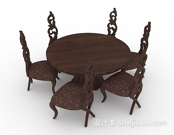 免费欧式复古棕色木质桌椅组合3d模型下载