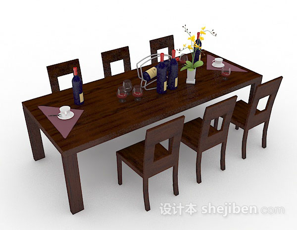 深棕色木质餐桌椅