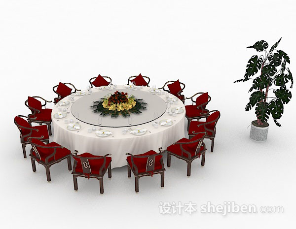 现代风格餐厅圆形餐桌椅3d模型下载