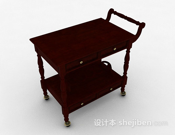 棕色木质移动小餐桌3d模型下载