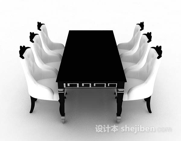 欧式风格欧式黑白餐桌椅3d模型下载