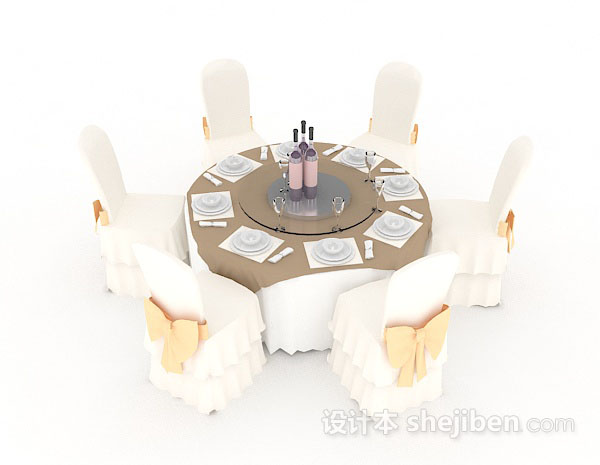 米黄色餐厅桌椅组合3d模型下载