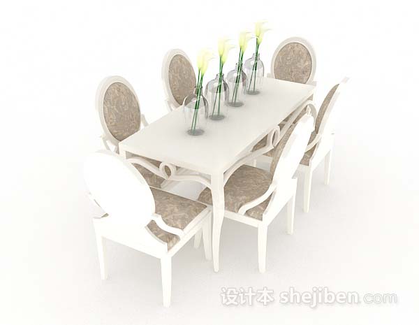 设计本欧式白色餐桌椅3d模型下载