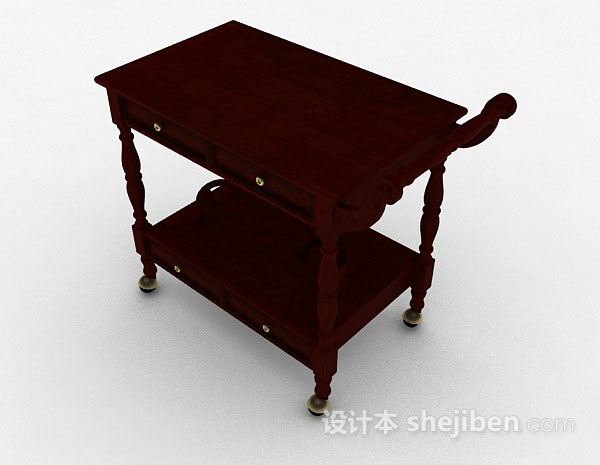 免费棕色木质移动小餐桌3d模型下载