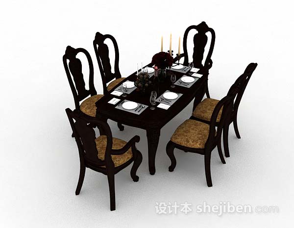 设计本木质棕色餐桌椅3d模型下载