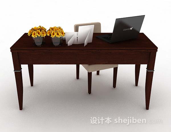 现代风格简约木质书桌椅3d模型下载