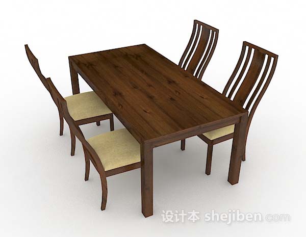 免费木质简约棕色餐桌椅3d模型下载
