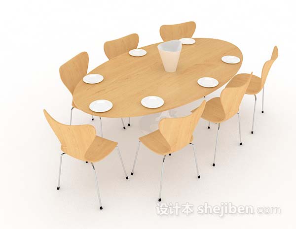 黄色木质餐桌椅3d模型下载