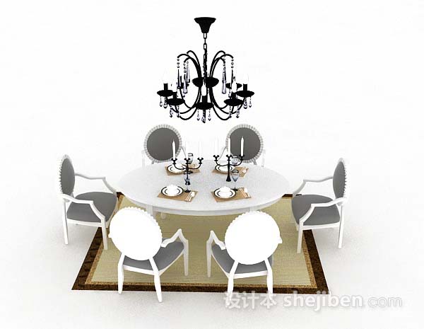 欧式风格简欧白色餐桌椅3d模型下载