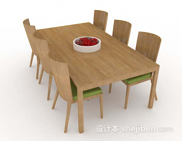 设计本田园浅棕色木质餐桌椅3d模型下载