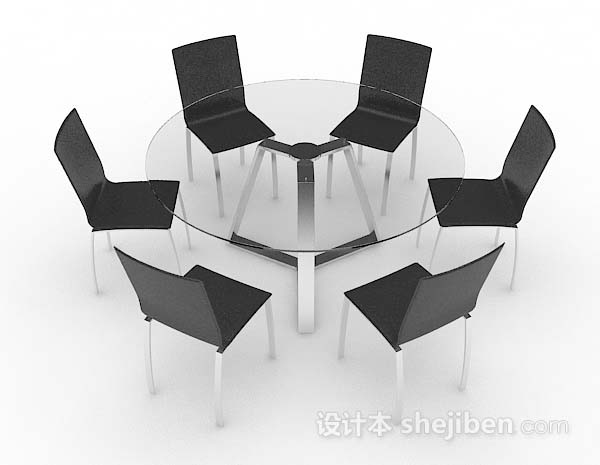 设计本圆形灰色简约餐桌椅3d模型下载