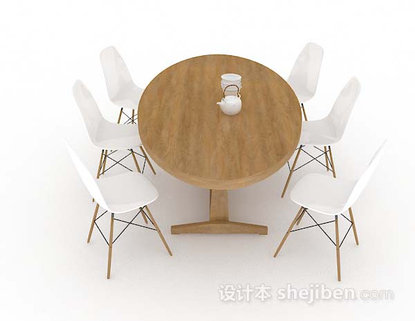 设计本简约椭圆形餐桌椅3d模型下载