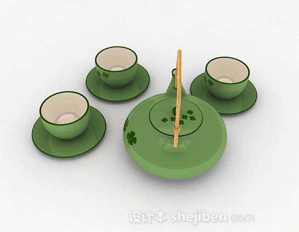 免费绿色茶具套装3d模型下载