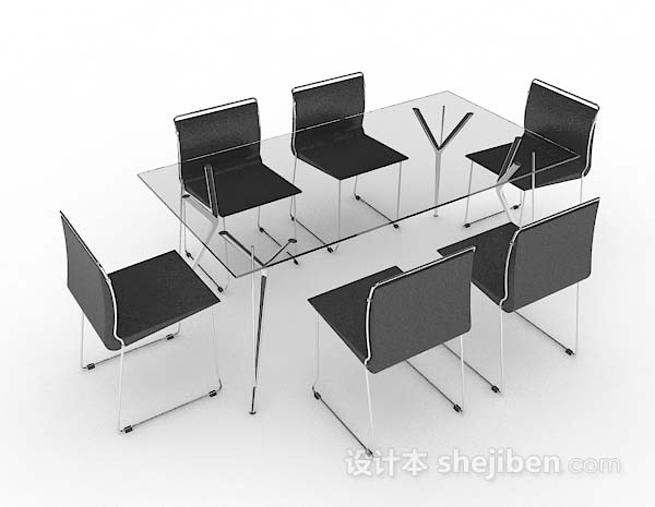 灰色简约餐桌椅3d模型下载