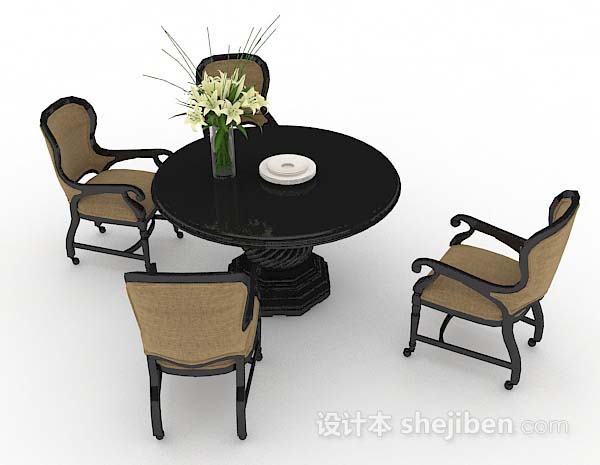 欧式棕色餐桌椅3d模型下载