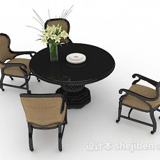 欧式棕色餐桌椅3d模型下载