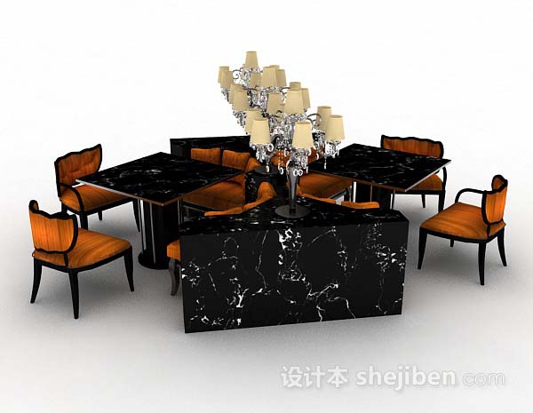 免费黑色餐厅餐桌椅3d模型下载