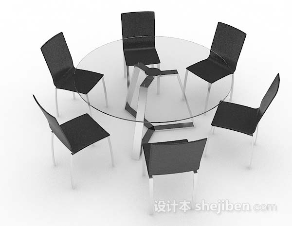 免费圆形灰色简约餐桌椅3d模型下载