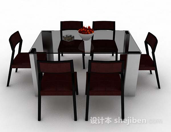 现代风格简约棕色餐桌椅3d模型下载