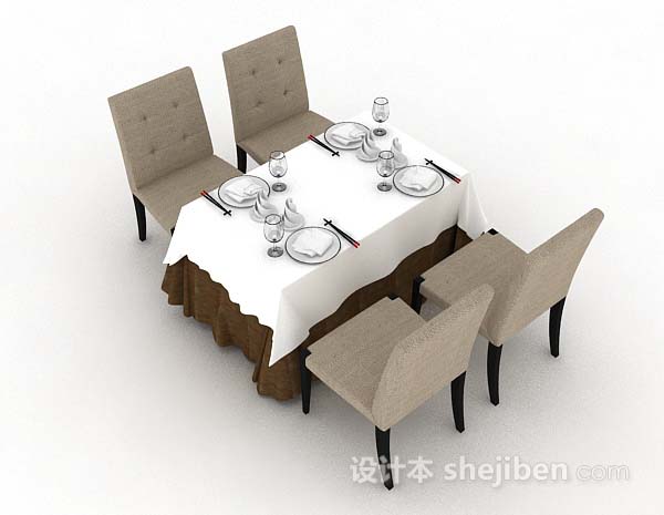 简约棕色餐桌椅3d模型下载