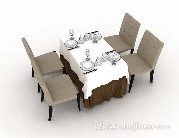 免费简约棕色餐桌椅3d模型下载