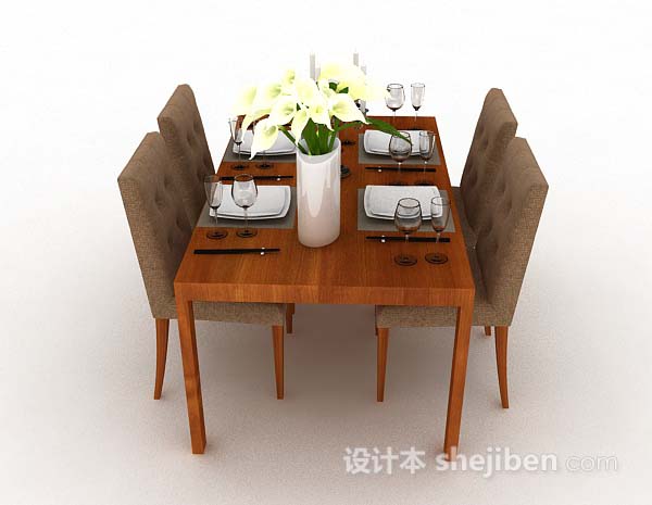 免费简单木质餐桌椅3d模型下载