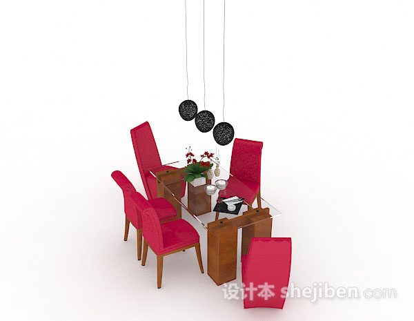 设计本枚红色餐桌椅3d模型下载