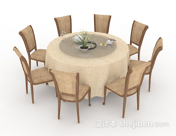 黄棕色餐厅桌椅组合3d模型下载