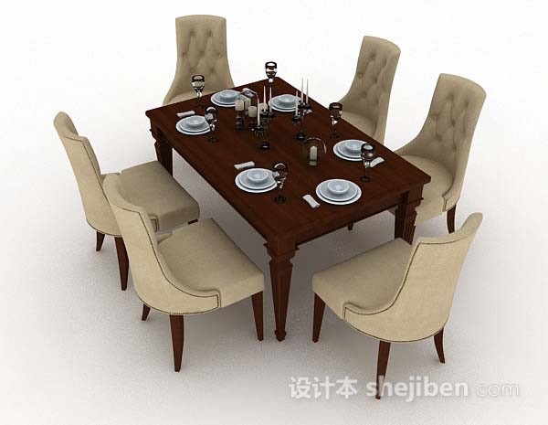 免费欧式木质简约餐桌椅3d模型下载