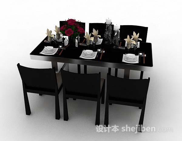 免费黑色餐桌椅3d模型下载