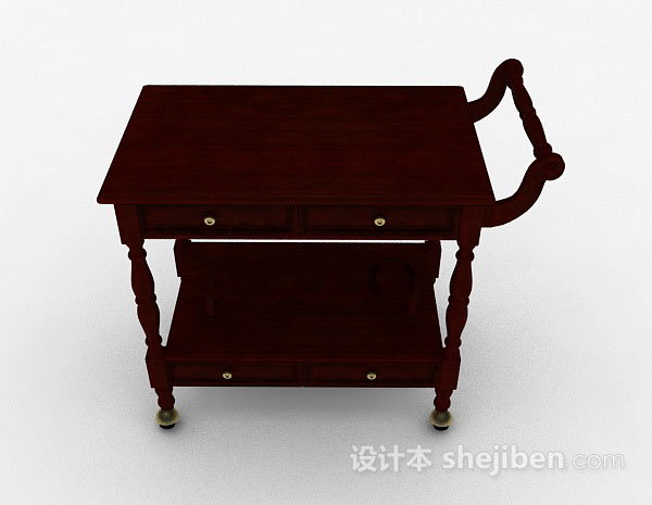 现代风格棕色木质移动小餐桌3d模型下载