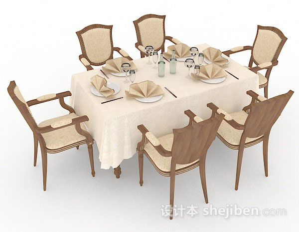 免费欧式简单餐桌椅组合3d模型下载