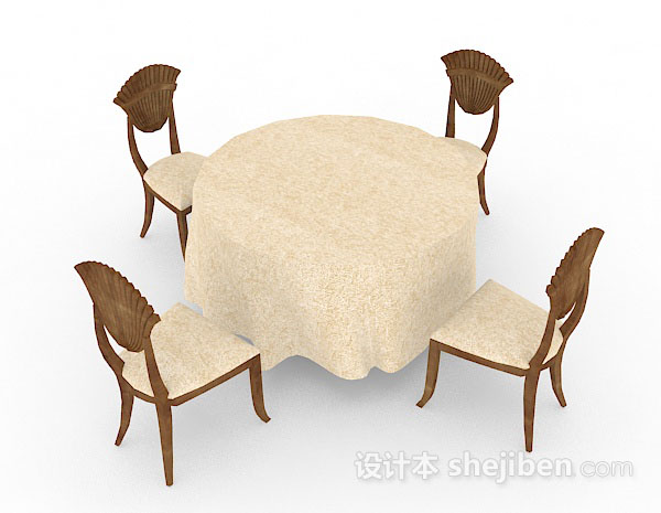 木质棕色餐桌椅3d模型下载