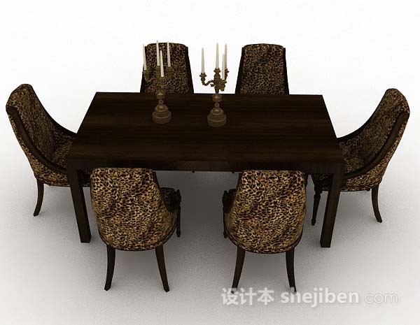 现代风格豹纹棕色餐桌椅3d模型下载