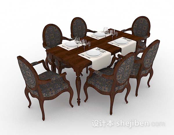 欧式复古餐桌椅3d模型下载