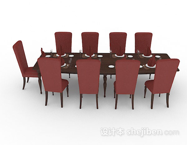 现代风格红色木质餐桌椅3d模型下载