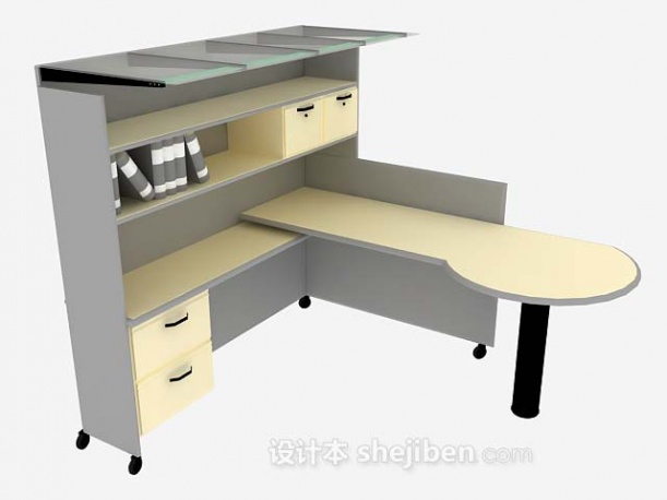 设计本灰色木质办公桌3d模型下载