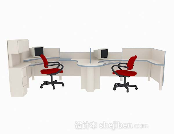 现代风格木质办公桌椅组合3d模型下载