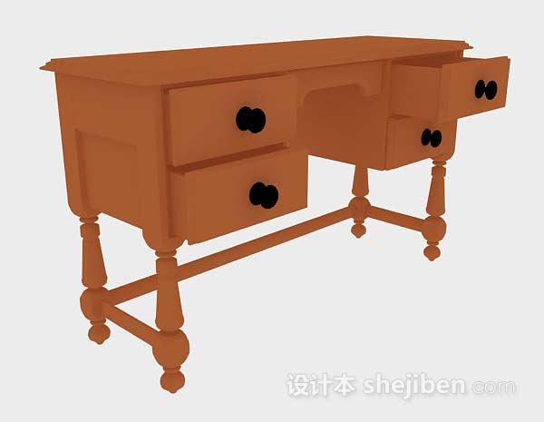 橙色木质书桌3d模型下载