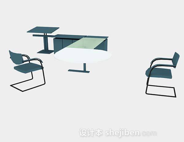 设计本蓝色办公桌椅3d模型下载